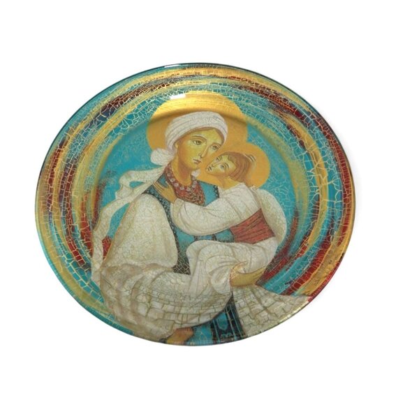 MADONNA and CHILD Glass Plate Signed in 2007 by Daria Hulak-Kulchytsky 10.6" - Picture 3 of 12